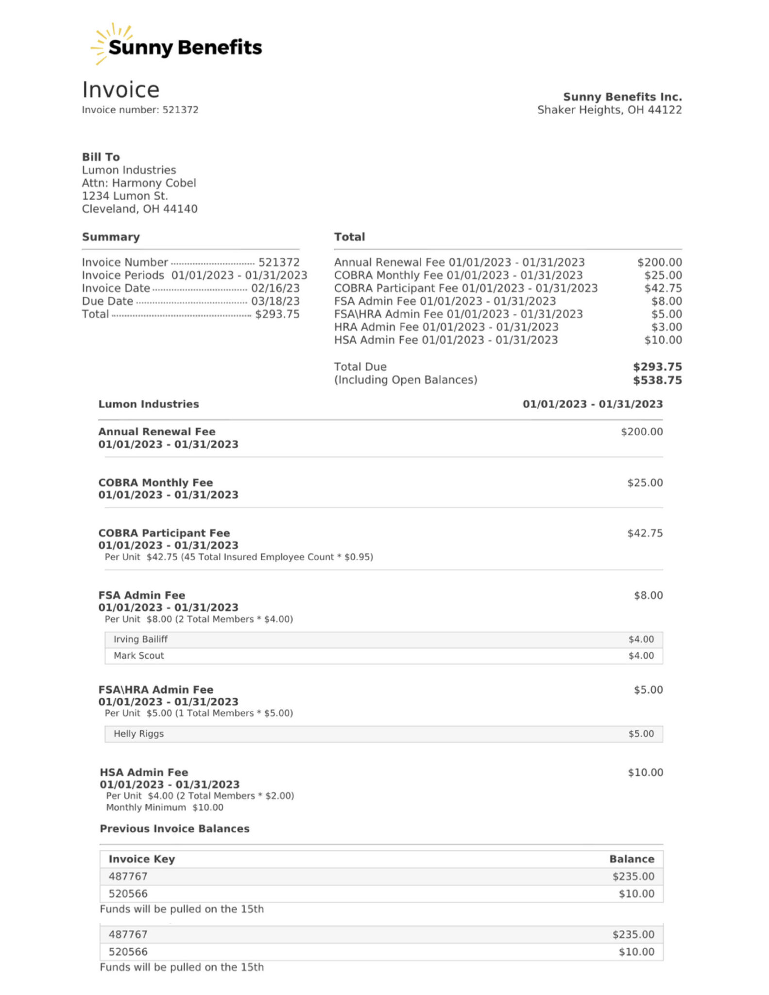 A detailed look at a detailed invoice generated with Employer Invoicing ...